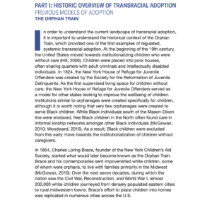 Image of the first page of the reading for the continuing education course Transracial Adoption and Parenting