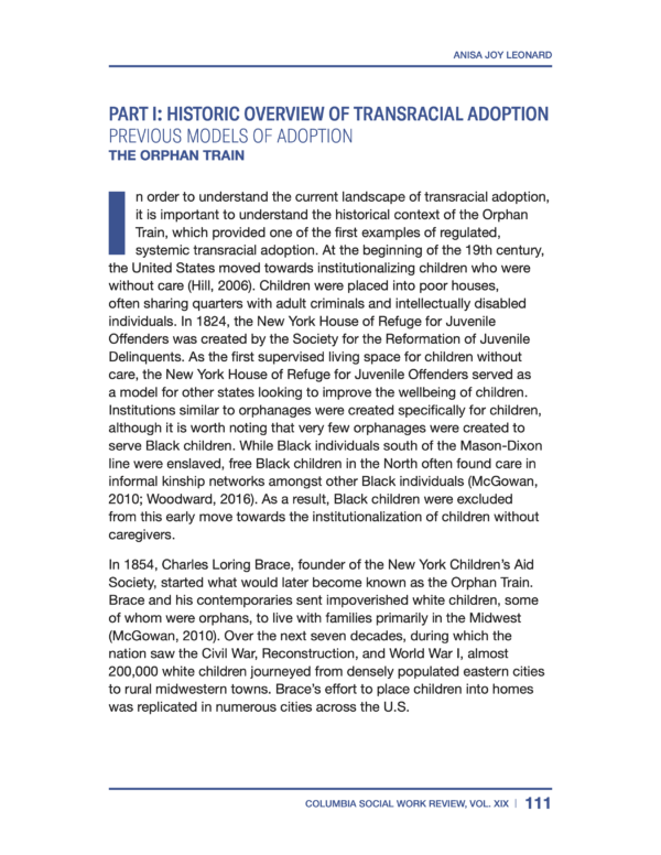 Image of the first page of the reading for the continuing education course Transracial Adoption and Parenting